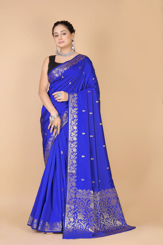 Blue Semi Katan Soft silk Saree-Rupa