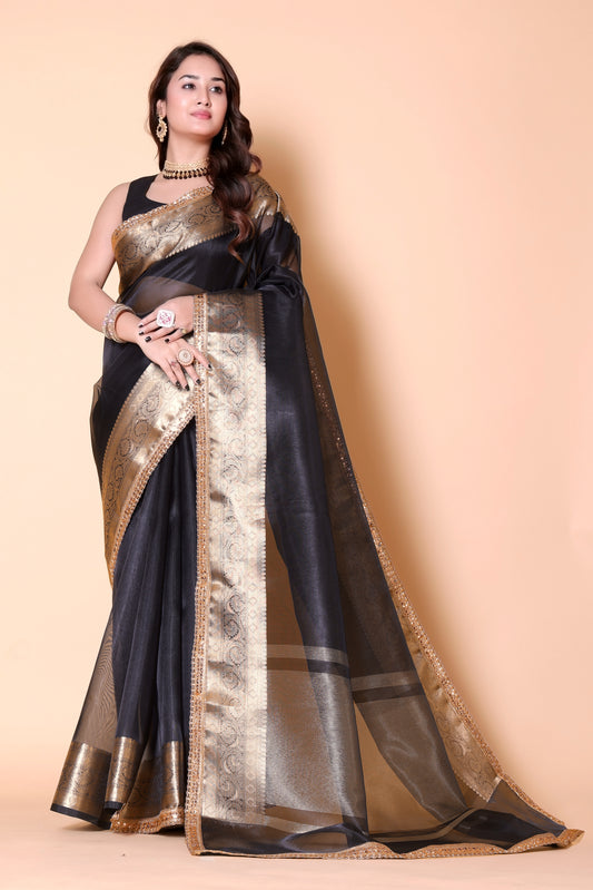 Soft TISSUE Silk Saree - Black