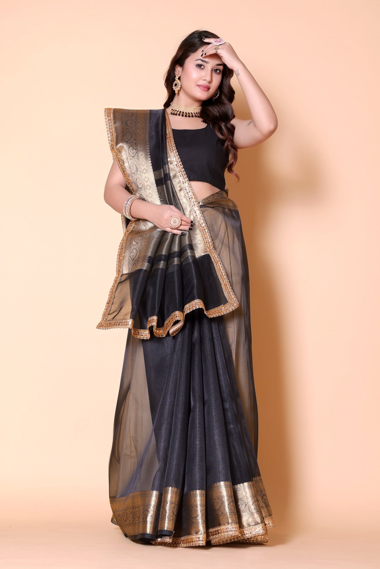 Soft TISSUE Silk Saree - Black