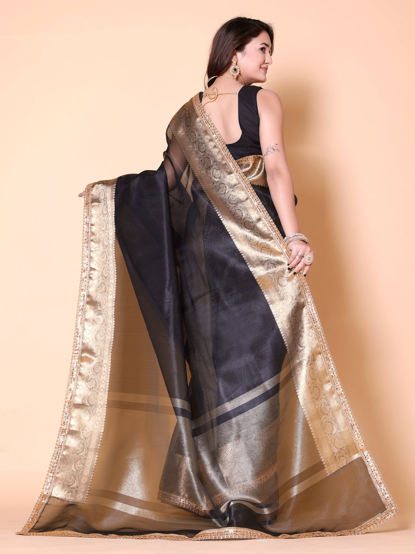 Soft TISSUE Silk Saree - Black