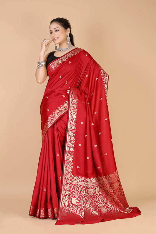 Red Semi Katan Soft silk Saree-Rupa