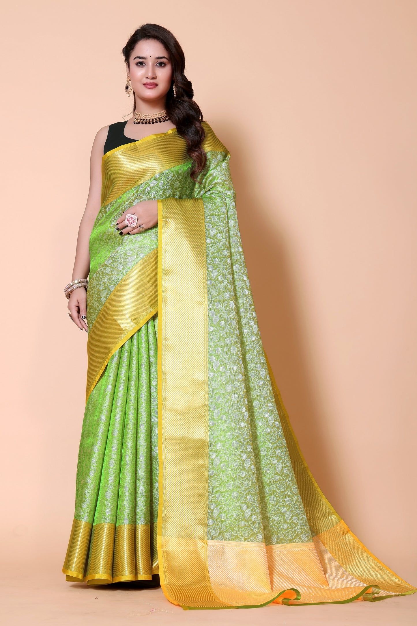 Banarasi Embroidery tissue Silk Saree - Green