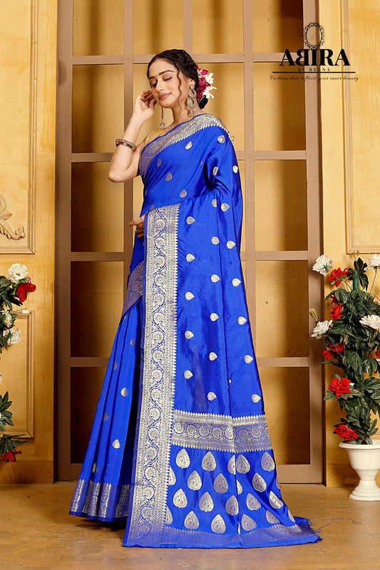 Blue Banaras Soft Katan silk - AbirabyBeena