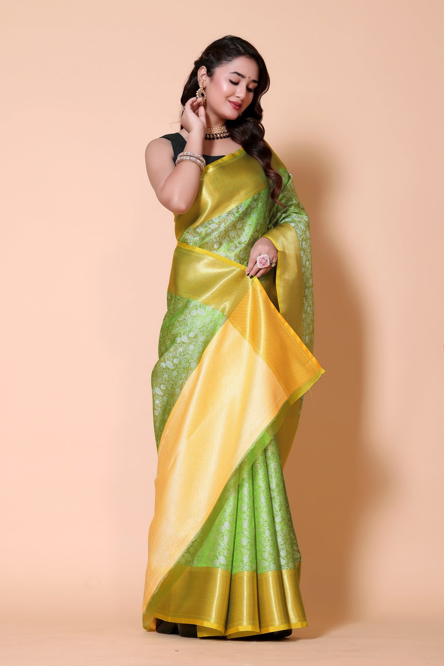 Banarasi Embroidery tissue Silk Saree - Green