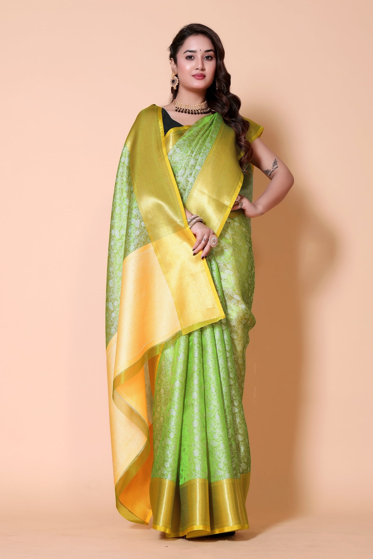 Banarasi Embroidery tissue Silk Saree - Green