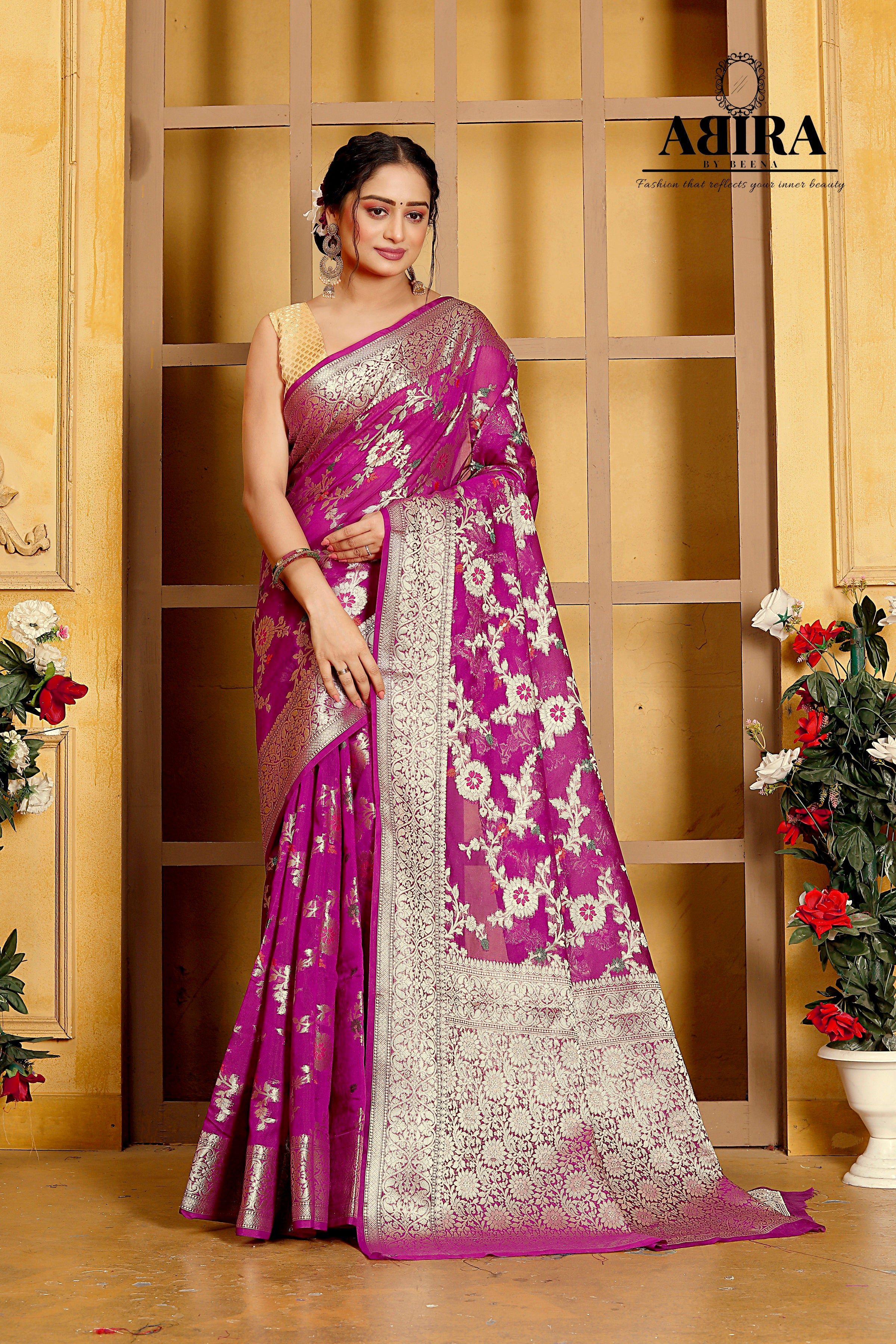 Shaded Dark #Pink Faux Georgette #Saree with Blouse @ $192.05 | Lehenga  style saree, Saree designs, Designer sarees collection