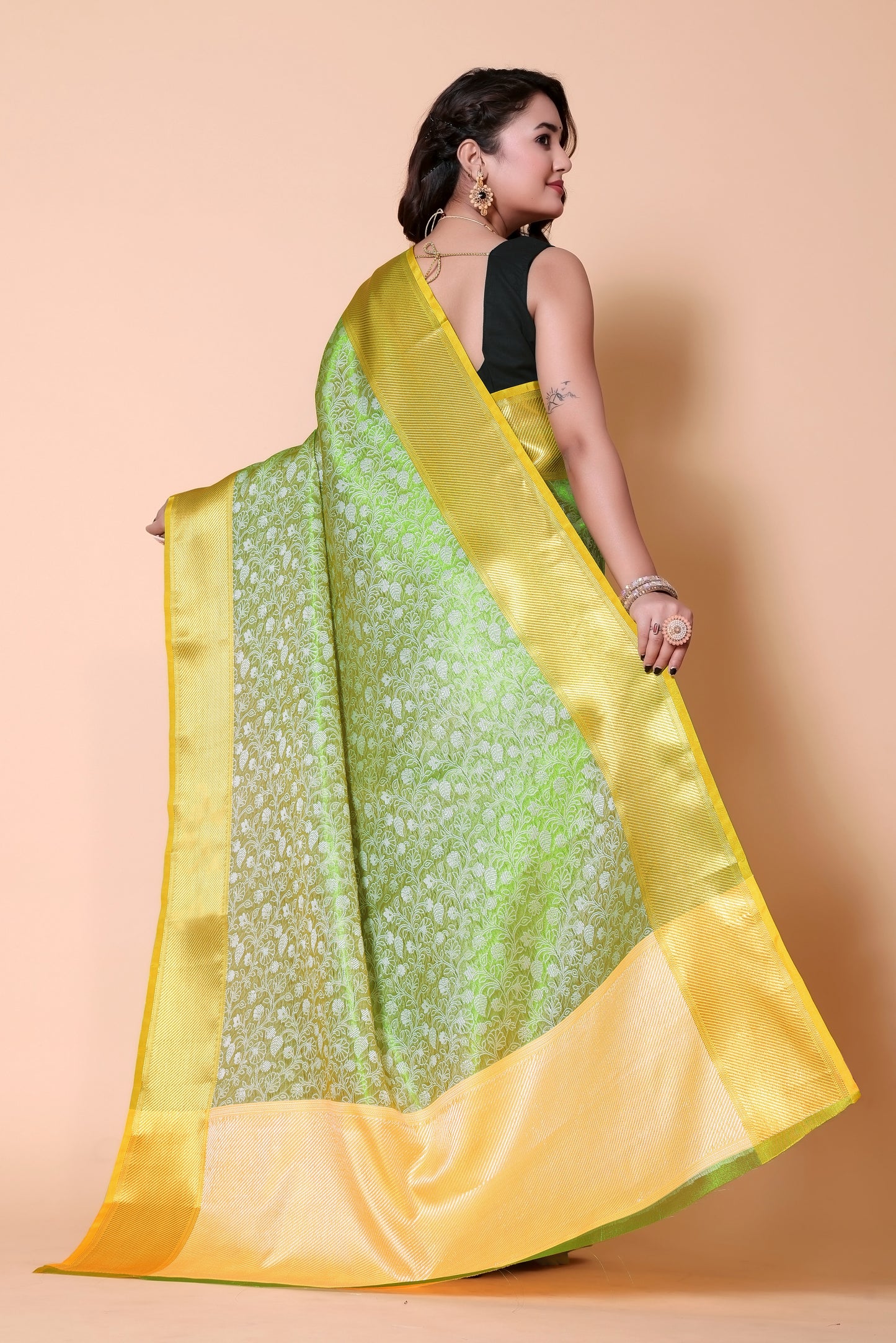 Banarasi Embroidery tissue Silk Saree - Green