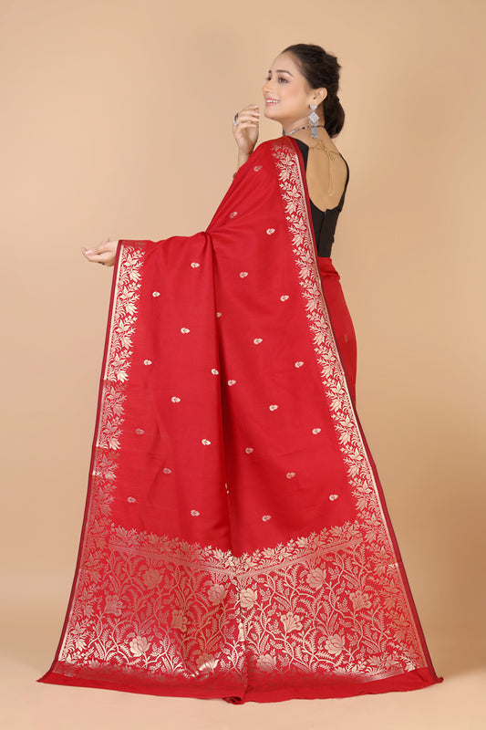 Red Semi Katan Soft silk Saree-Rupa