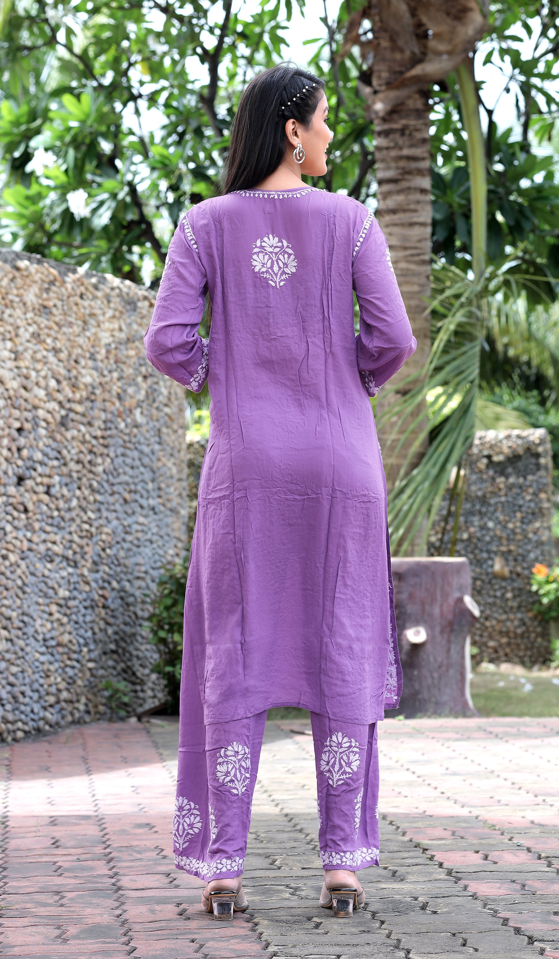 Purple Chikankari Modal Straight Kurta Set - AbirabyBeena