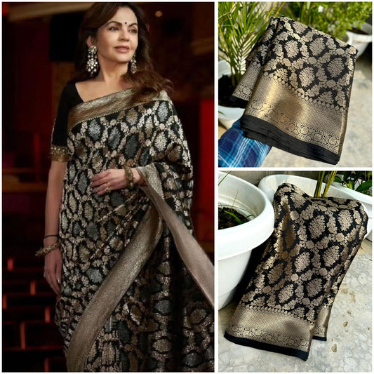 Nita ambani soft silk Saree - Black