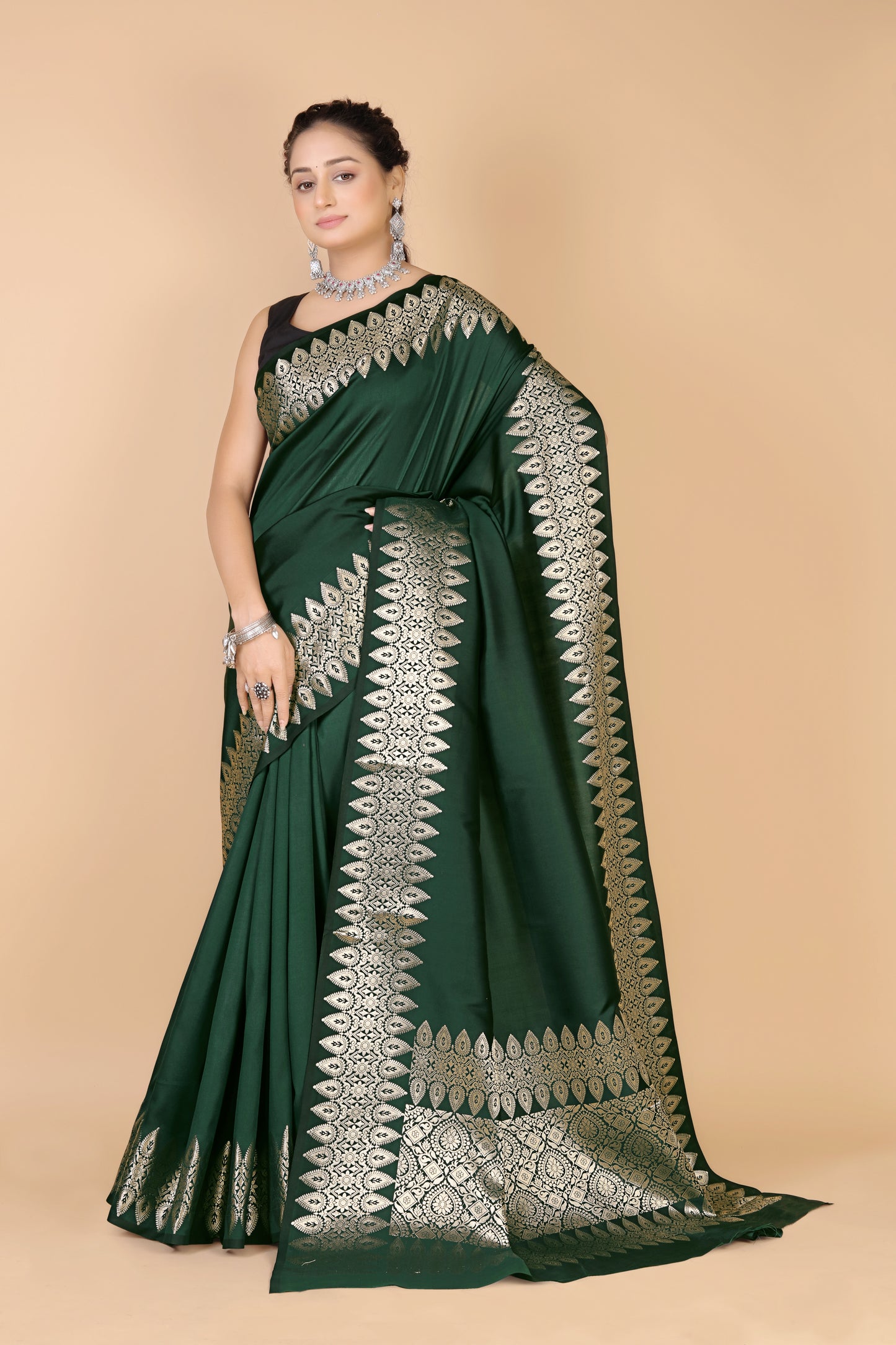 Bottle Green Munga silk Saree-Sona