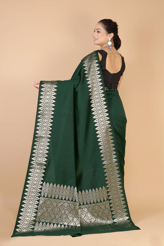 Bottle Green Munga silk Saree-Sona