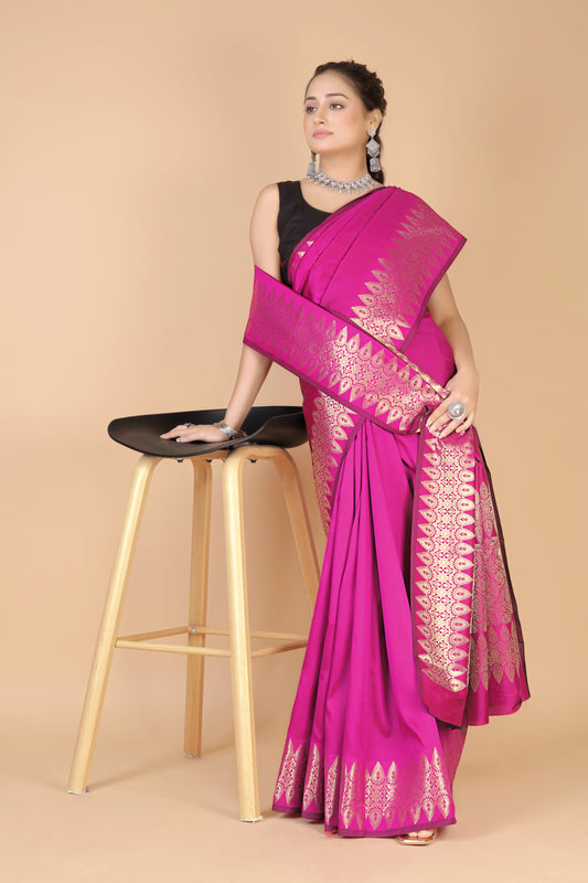 Magenta Pink Munga silk Saree-Sona