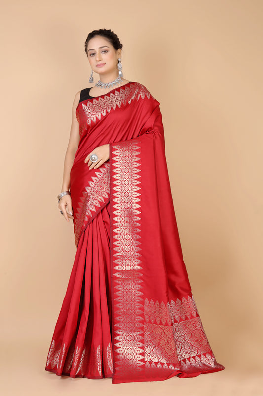 Red Munga silk Saree- Sona