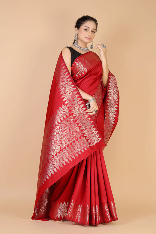 Red Munga silk Saree- Sona