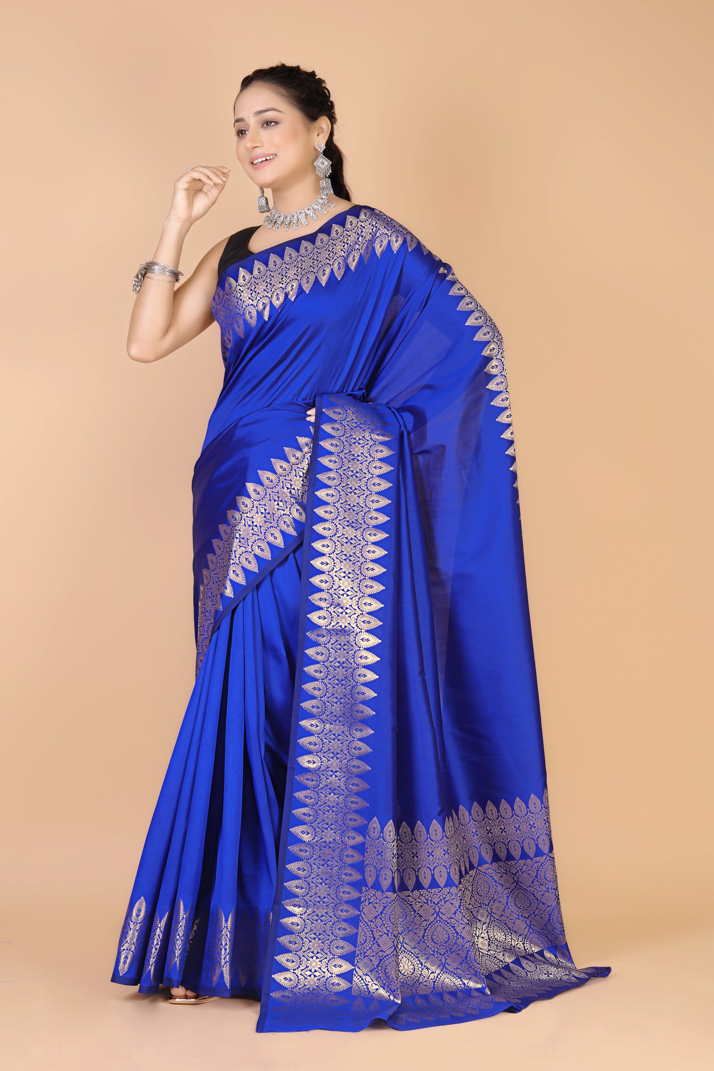 Blue Munga Silk Saree-Sona