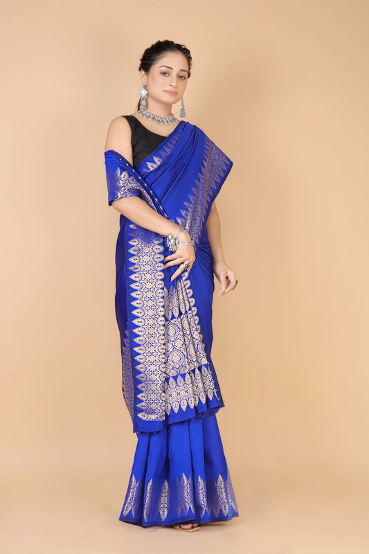 Blue Munga Silk Saree-Sona