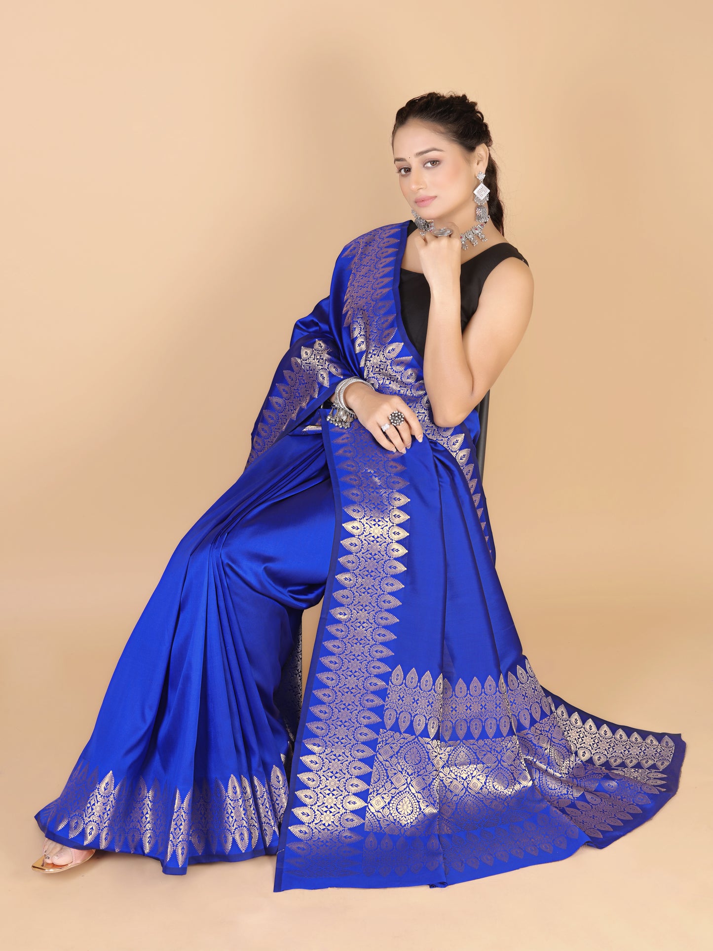 Blue Munga Silk Saree-Sona