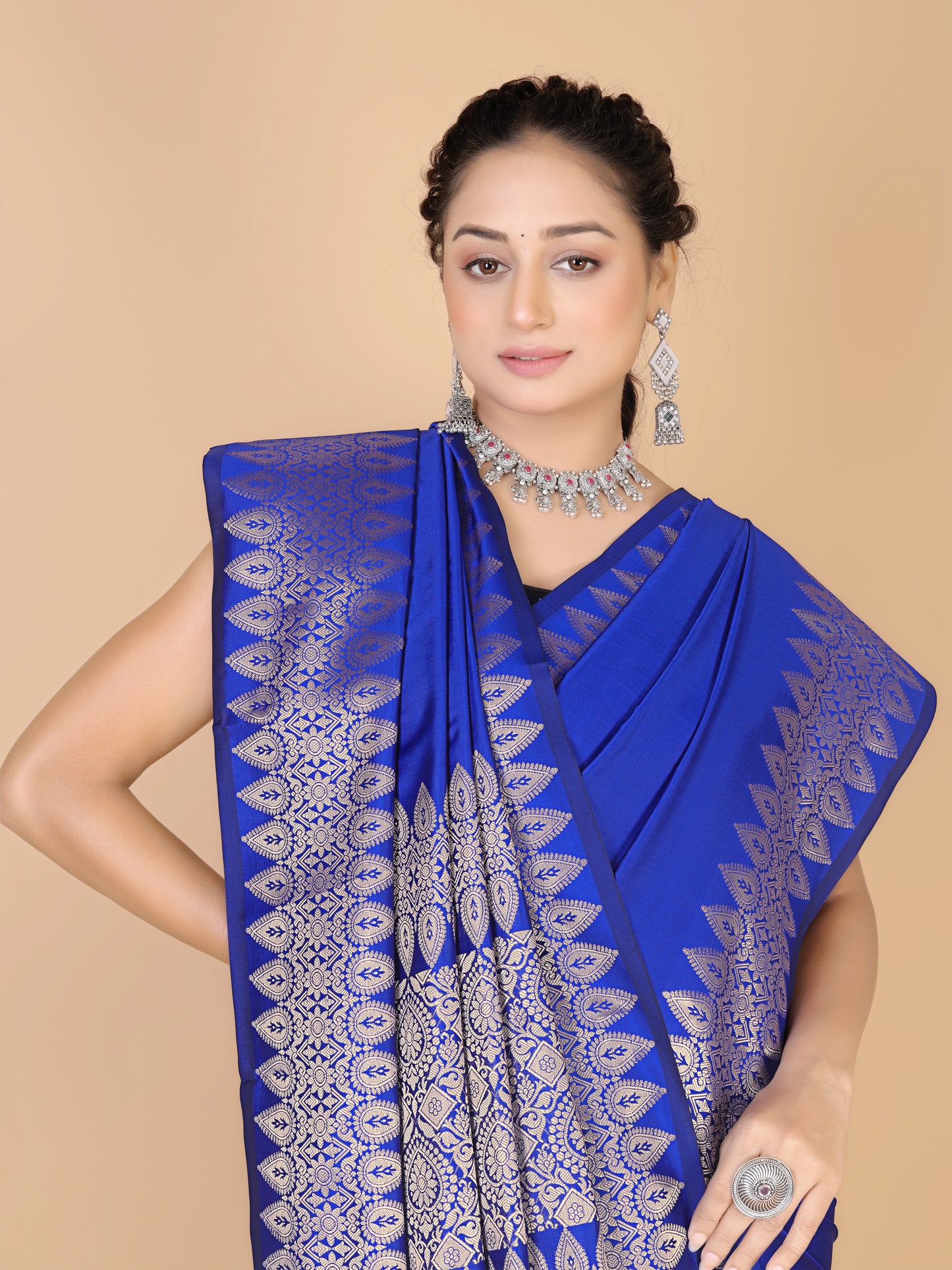 Blue Munga Silk Saree-Sona