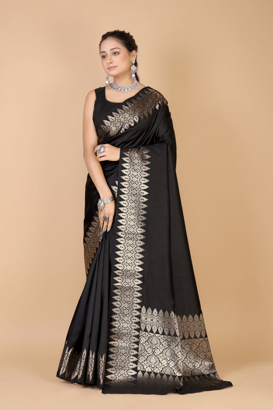 Black Munga silk Saree-Sona