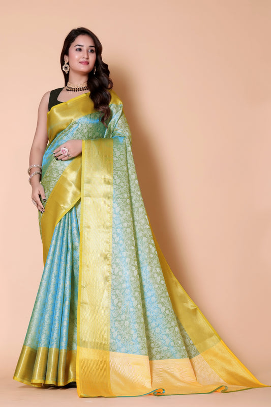 Banarasi Embroidery tissue Silk Saree - Blue