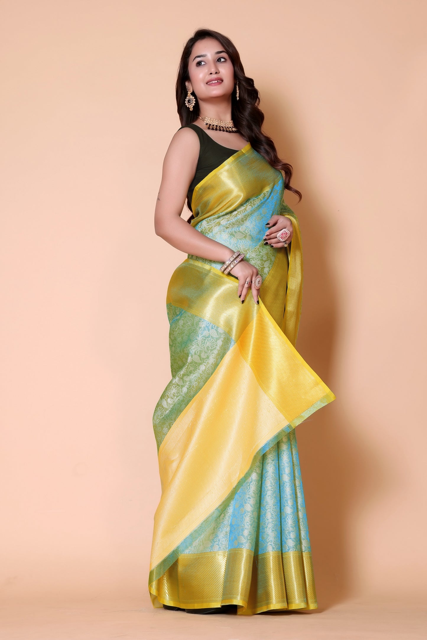 Banarasi Embroidery tissue Silk Saree - Blue