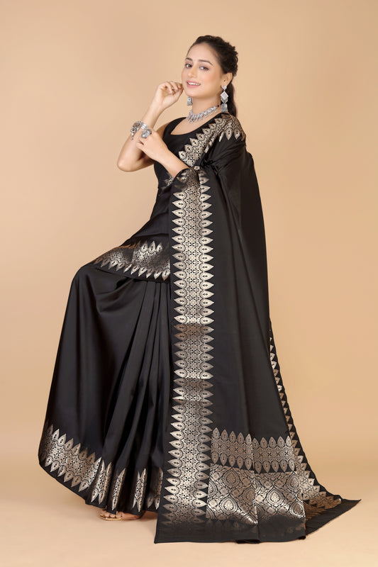 Black Munga silk Saree-Sona