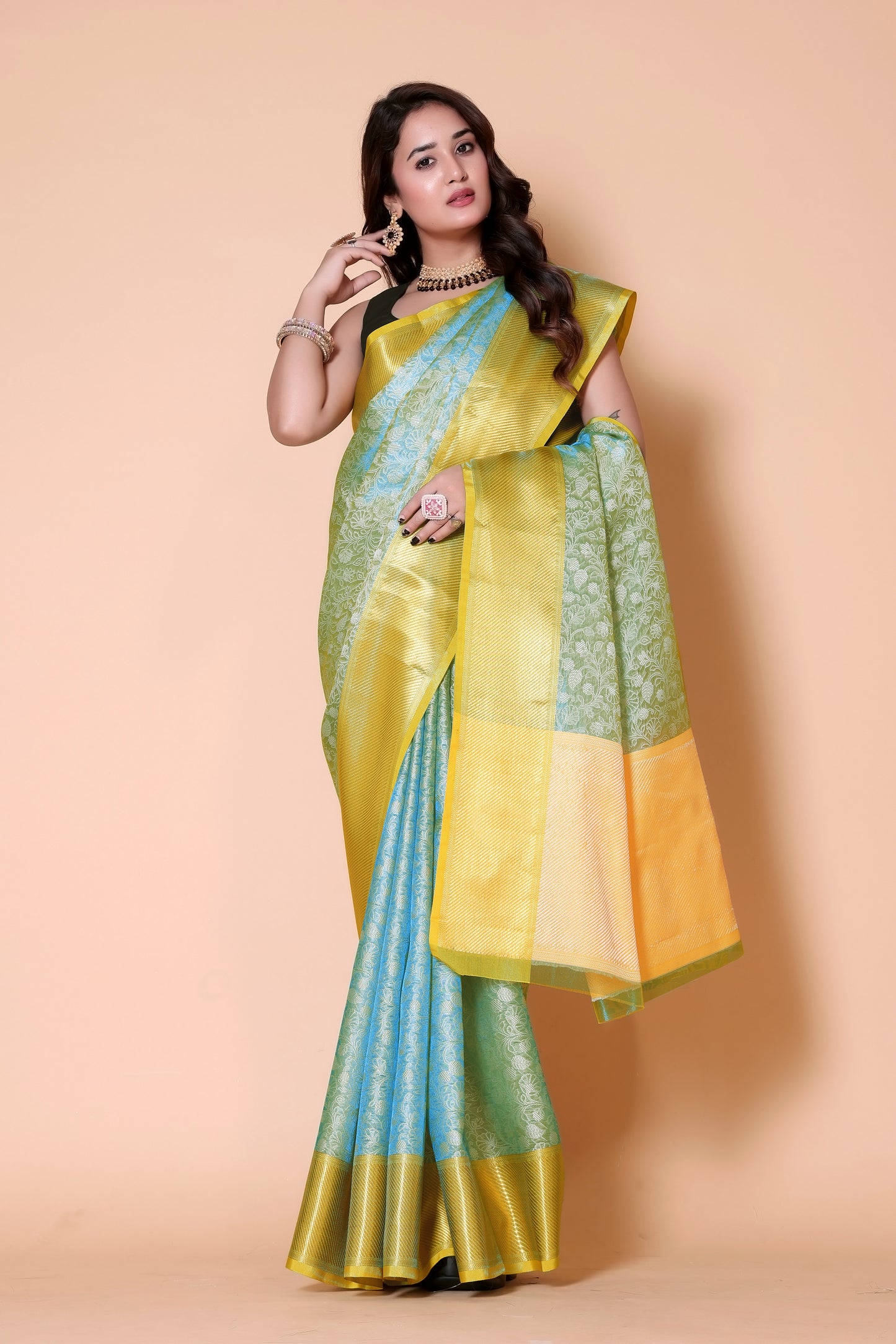 Banarasi Embroidery tissue Silk Saree - Blue