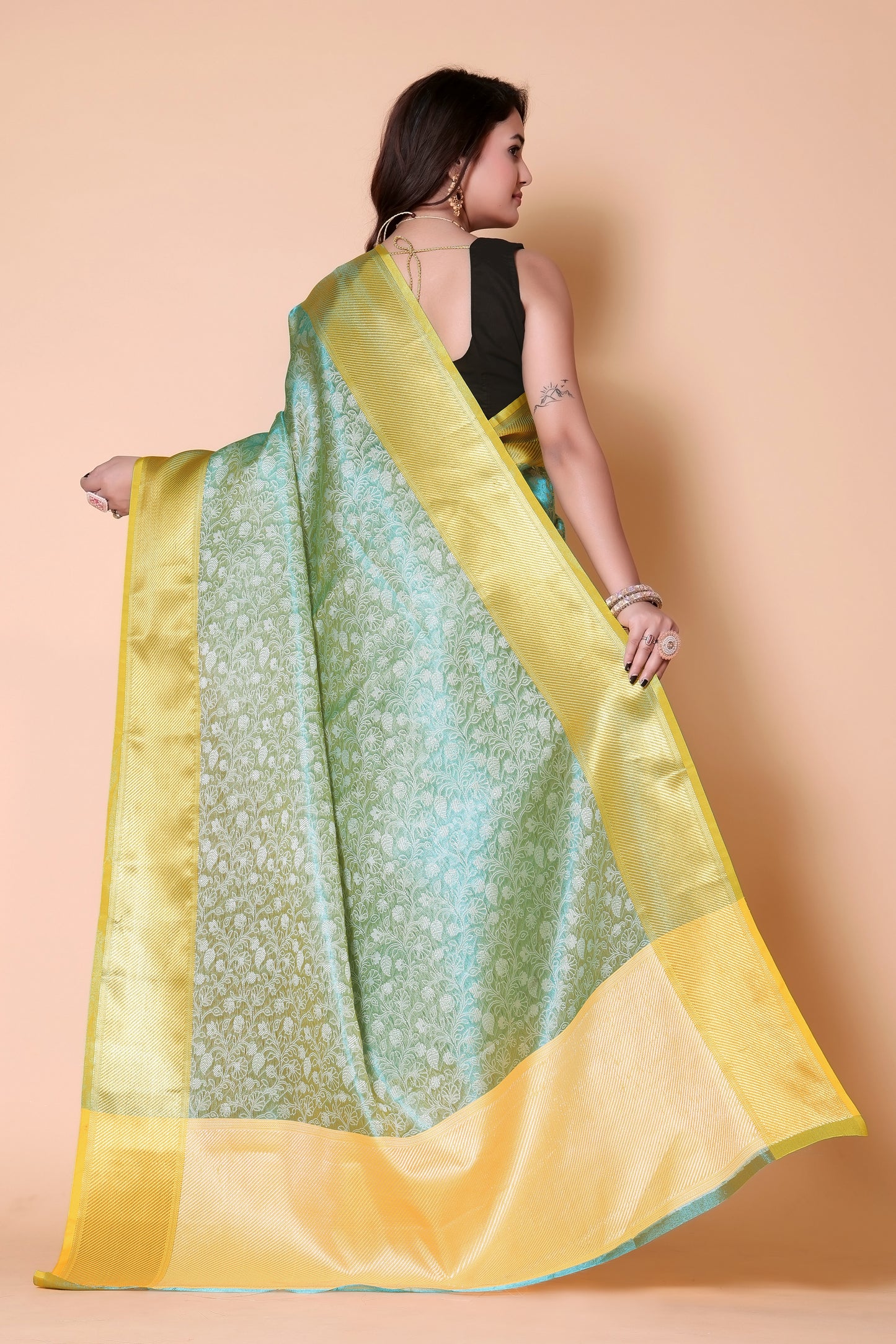 Banarasi Embroidery tissue Silk Saree - Blue