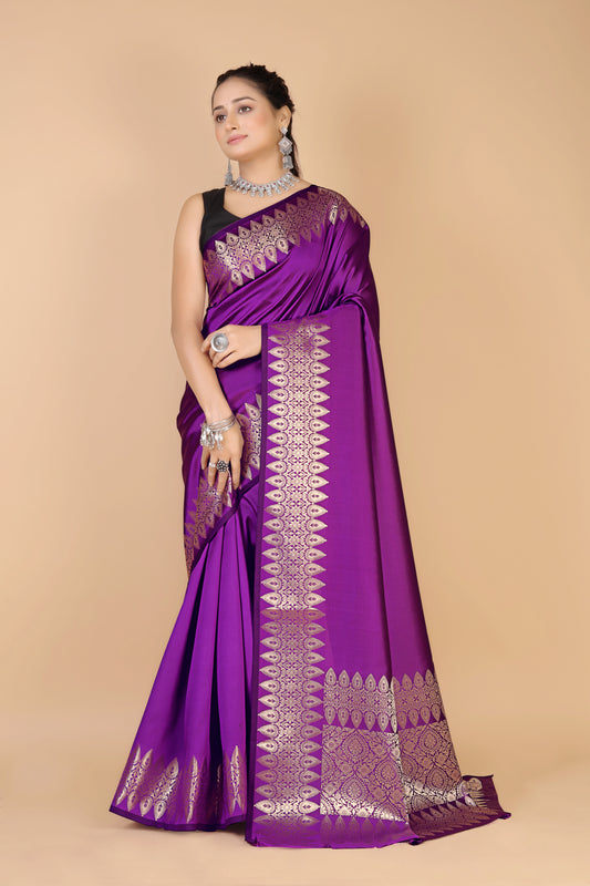 Violet Munga silk Saree-Sona