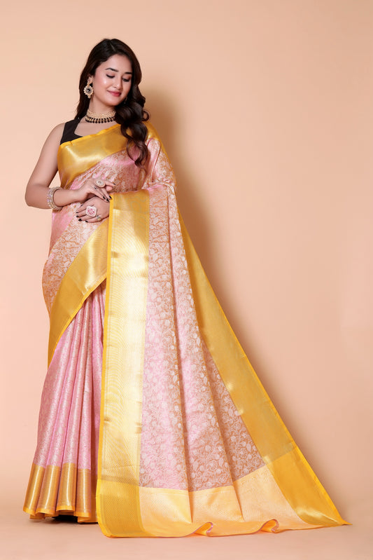 Banarasi Embroidery tissue Silk Saree - Pink