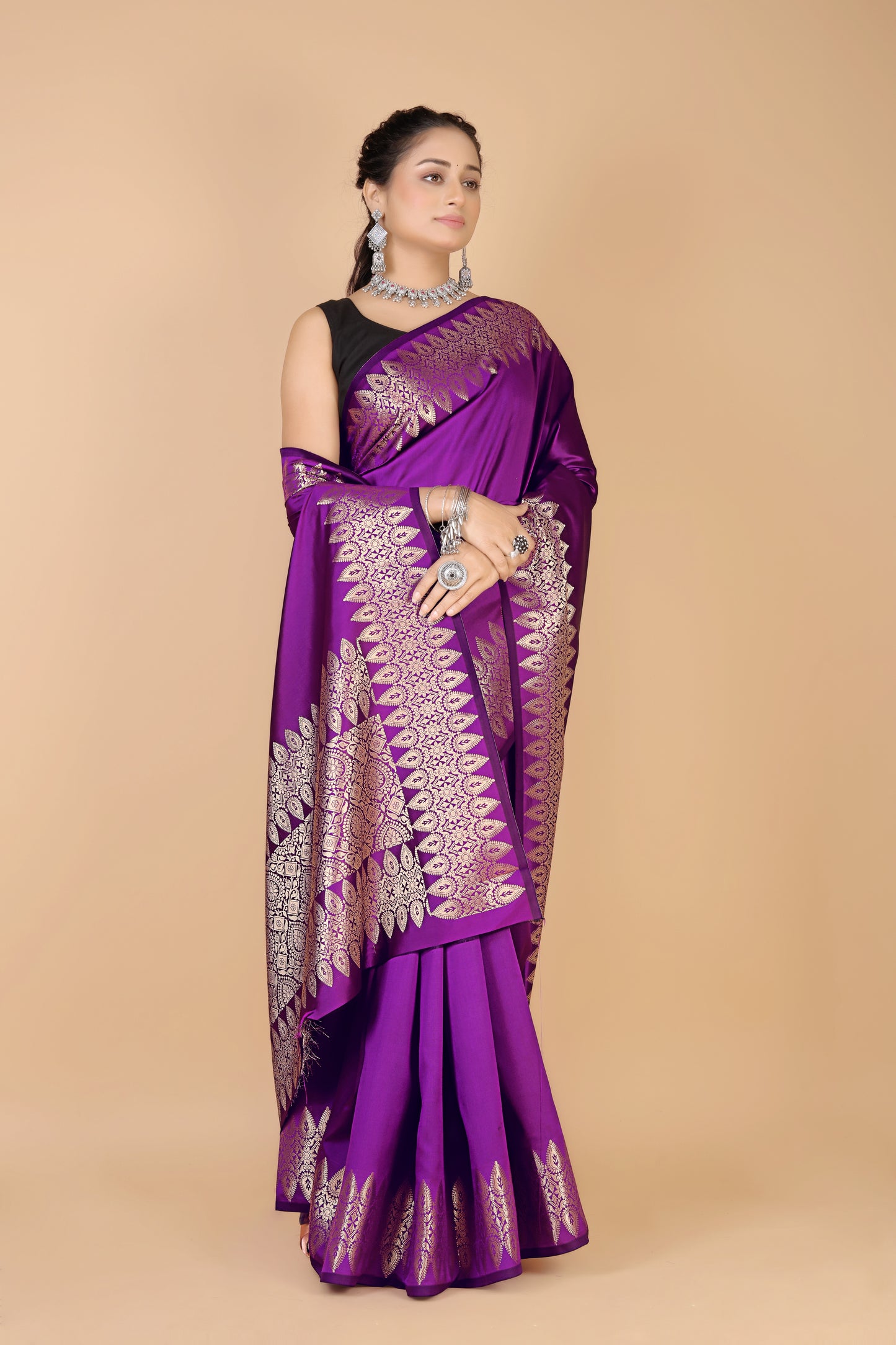 Violet Munga silk Saree-Sona