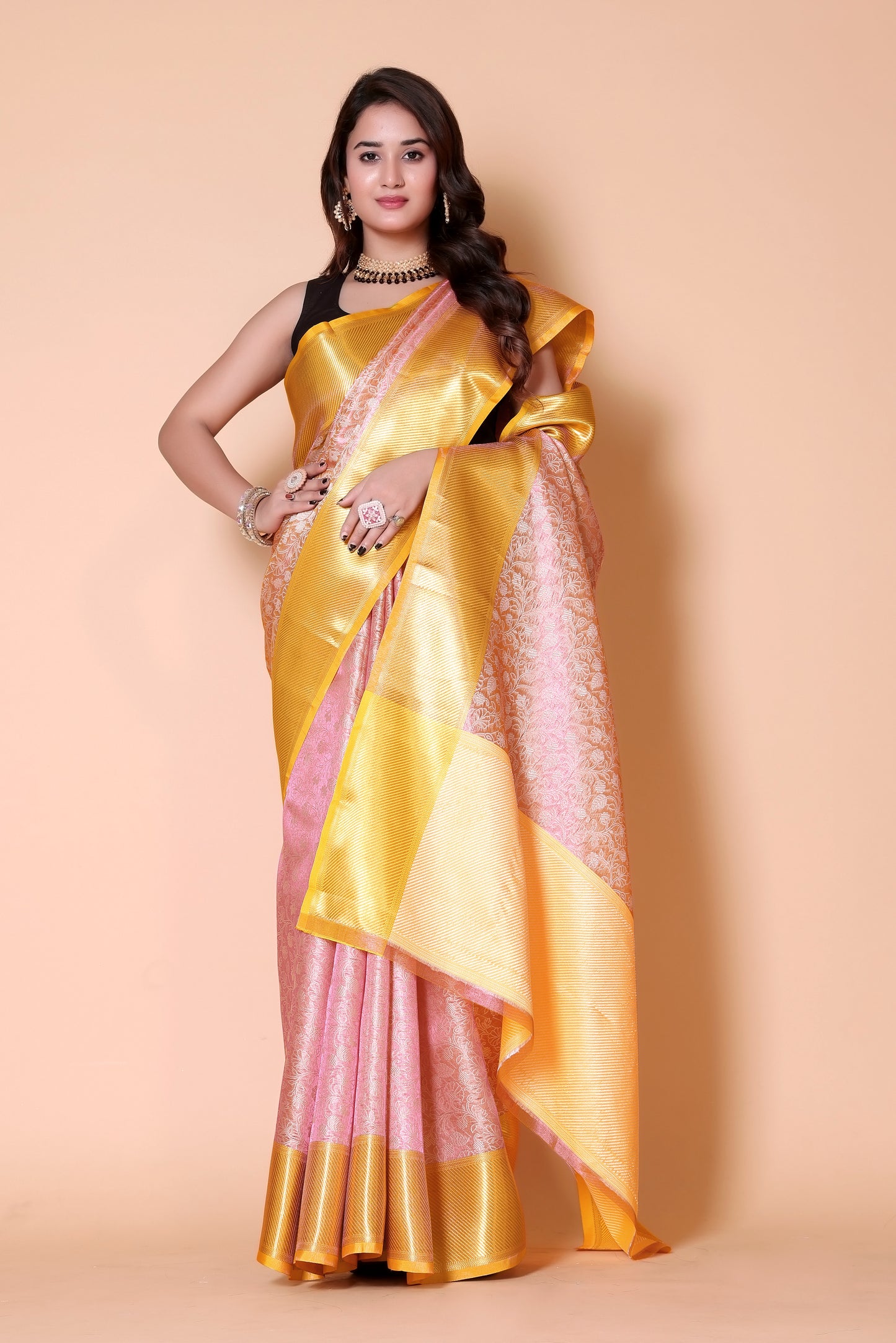 Banarasi Embroidery tissue Silk Saree - Pink