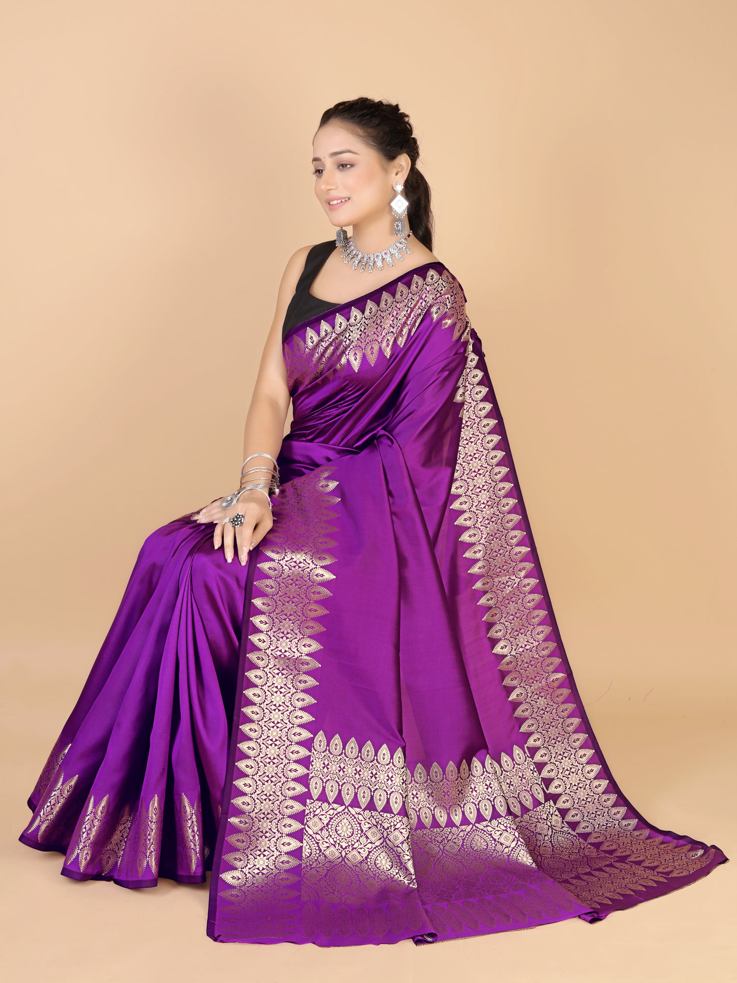 Violet Munga silk Saree-Sona