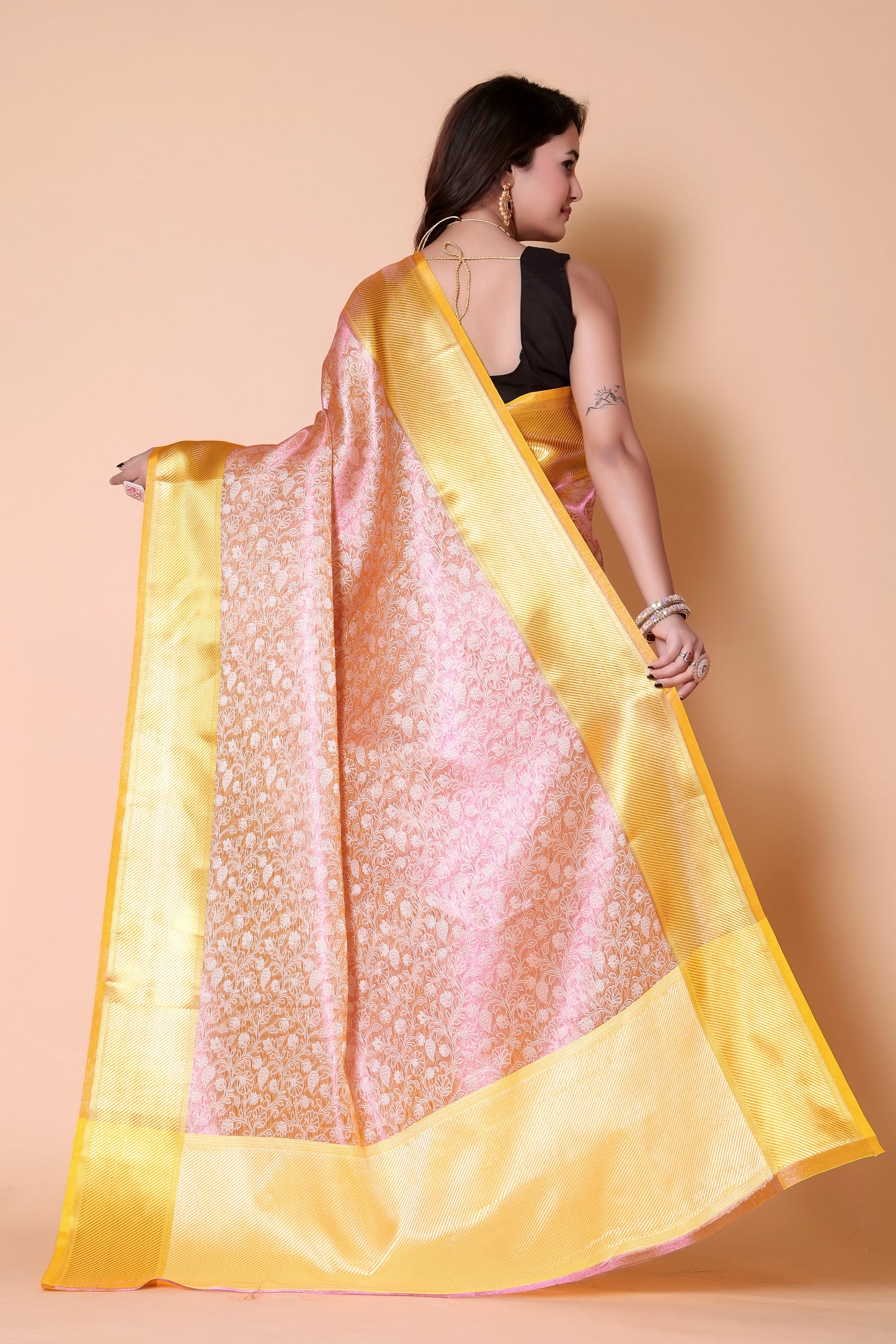 Banarasi Embroidery tissue Silk Saree - Pink