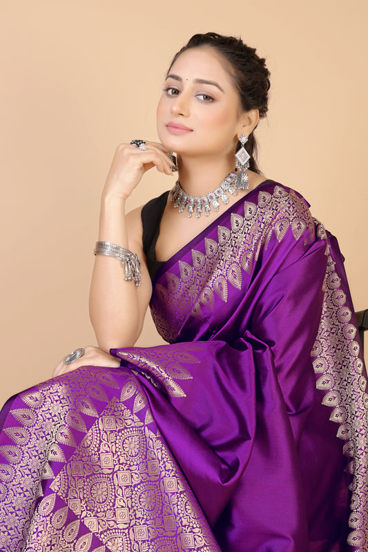 Violet Munga silk Saree-Sona