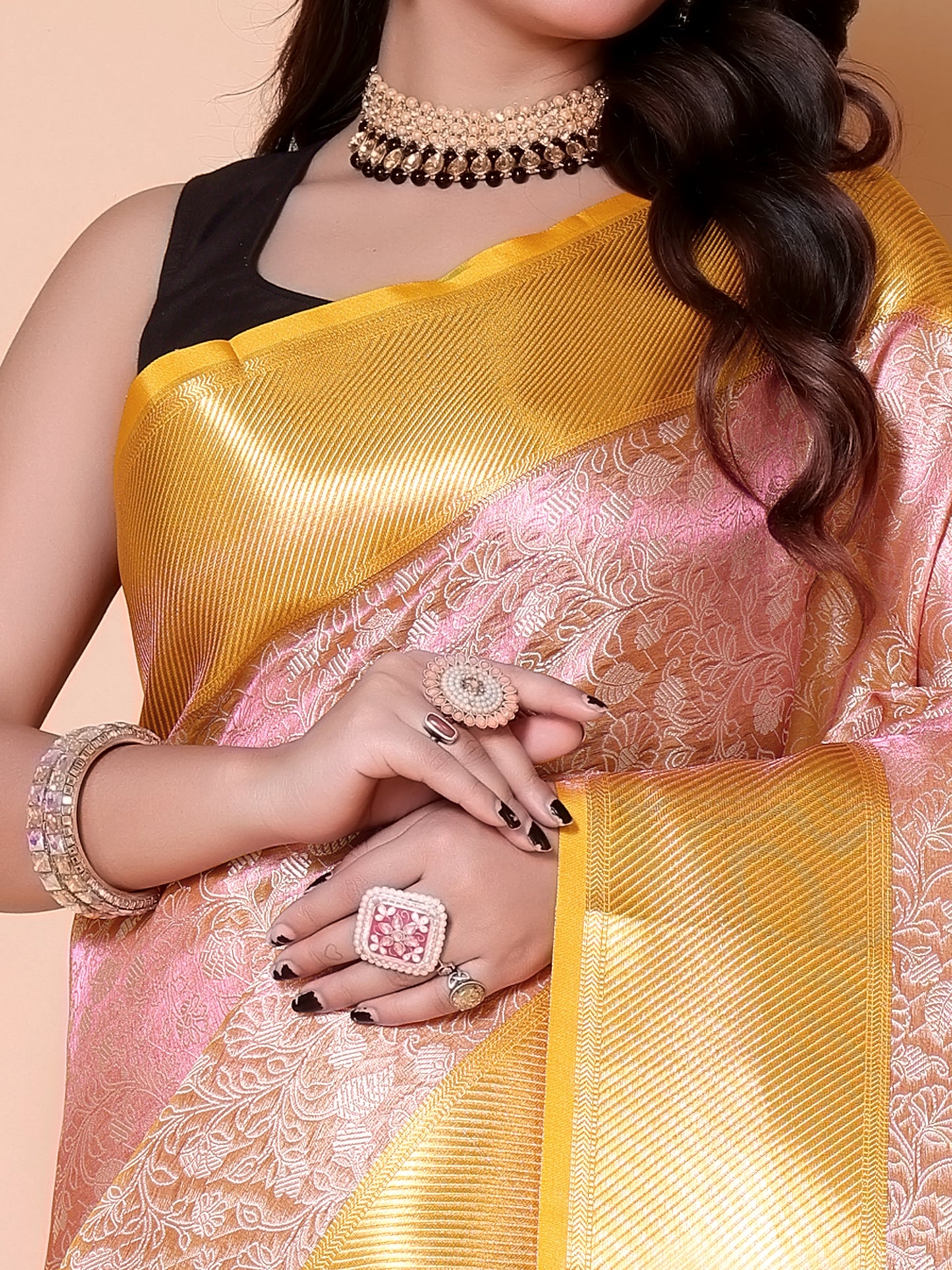 Banarasi Embroidery tissue Silk Saree - Pink