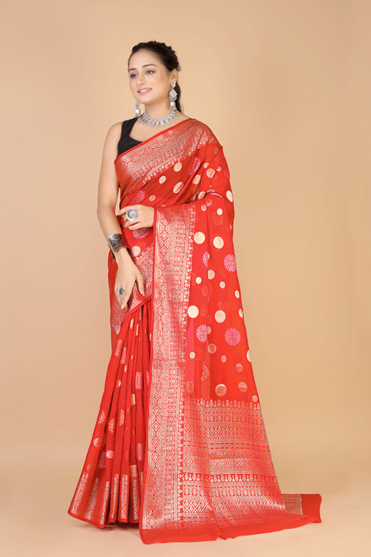 Red Georgette silk Saree-Mona