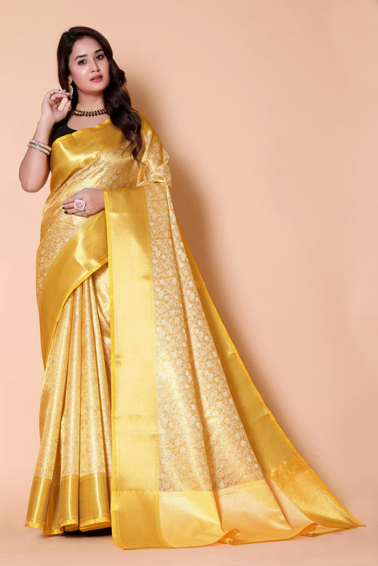 Banarasi Embroidery tissue Silk Saree-Gold