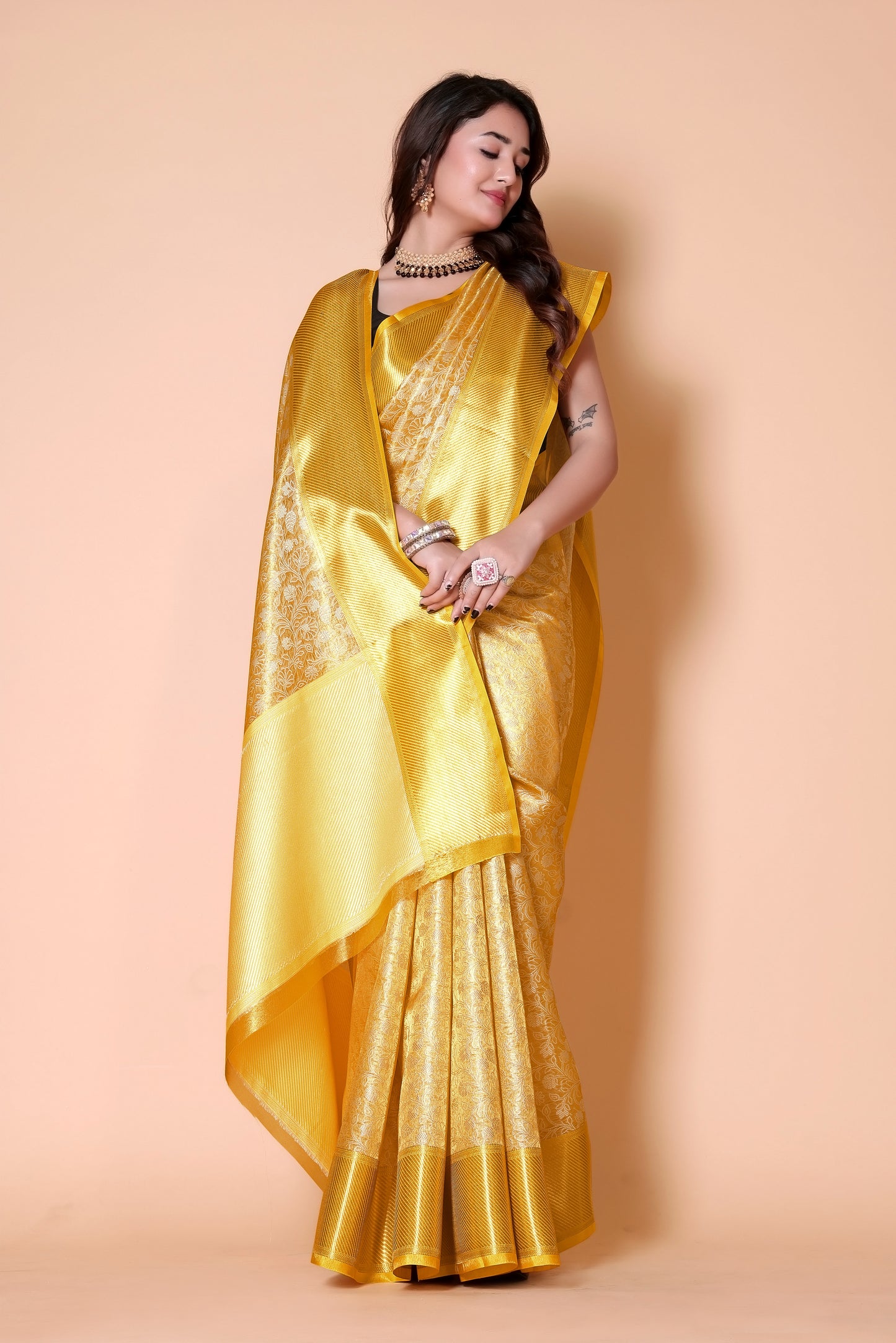 Banarasi Embroidery tissue Silk Saree-Gold