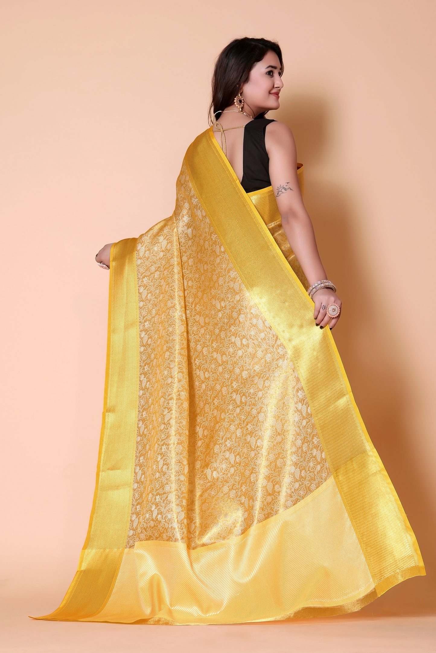 Banarasi Embroidery tissue Silk Saree-Gold