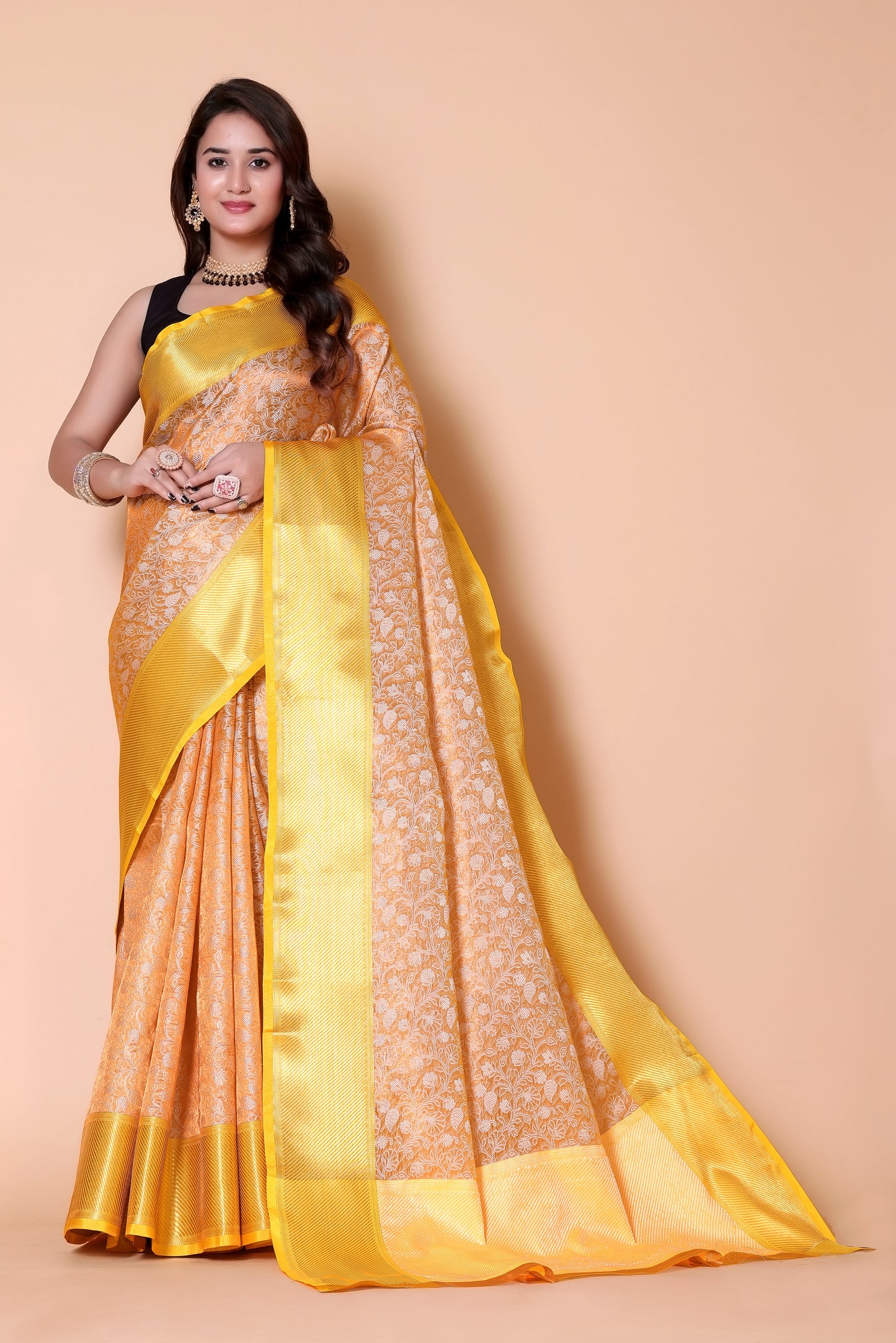 Banarasi Embroidery tissue Silk Saree - Orange