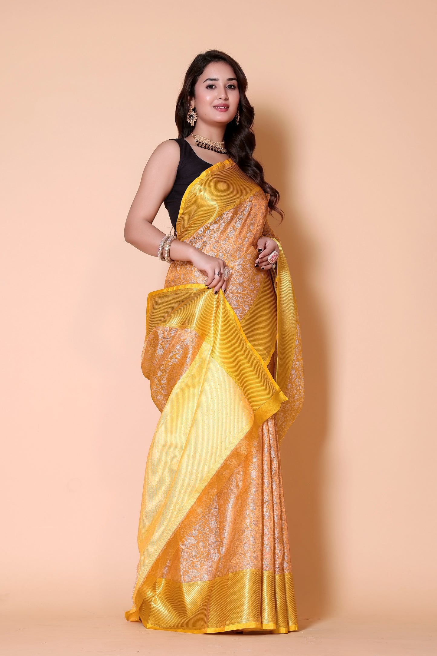 Banarasi Embroidery tissue Silk Saree - Orange