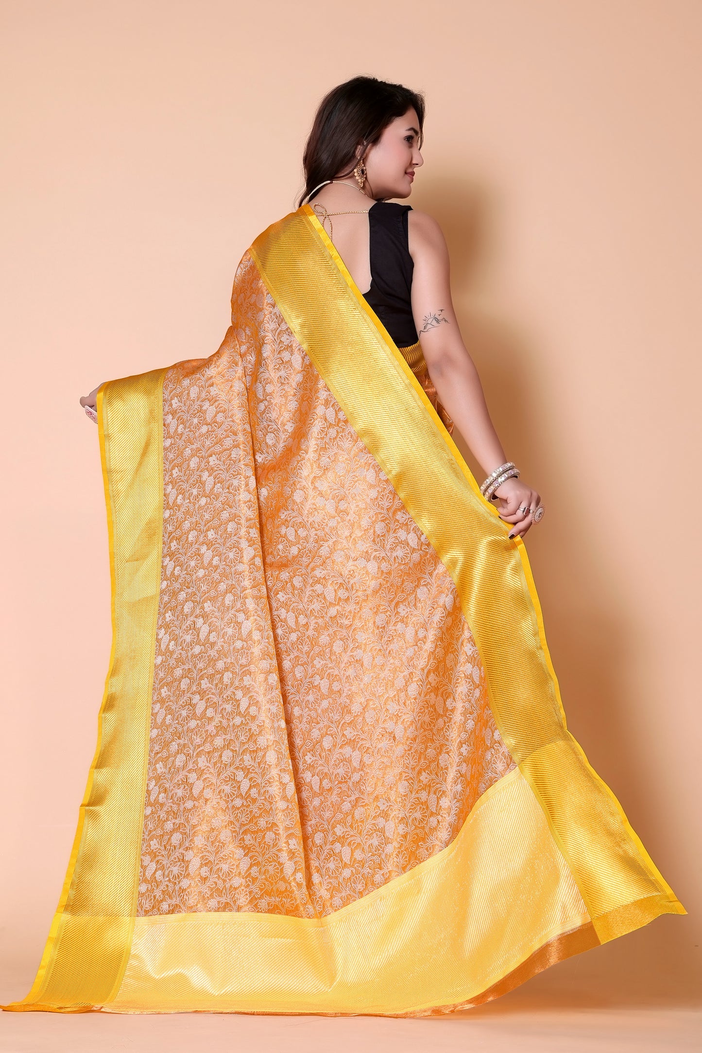 Banarasi Embroidery tissue Silk Saree - Orange