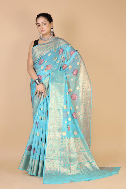 Sky Blue Georgette silk Saree-Mona