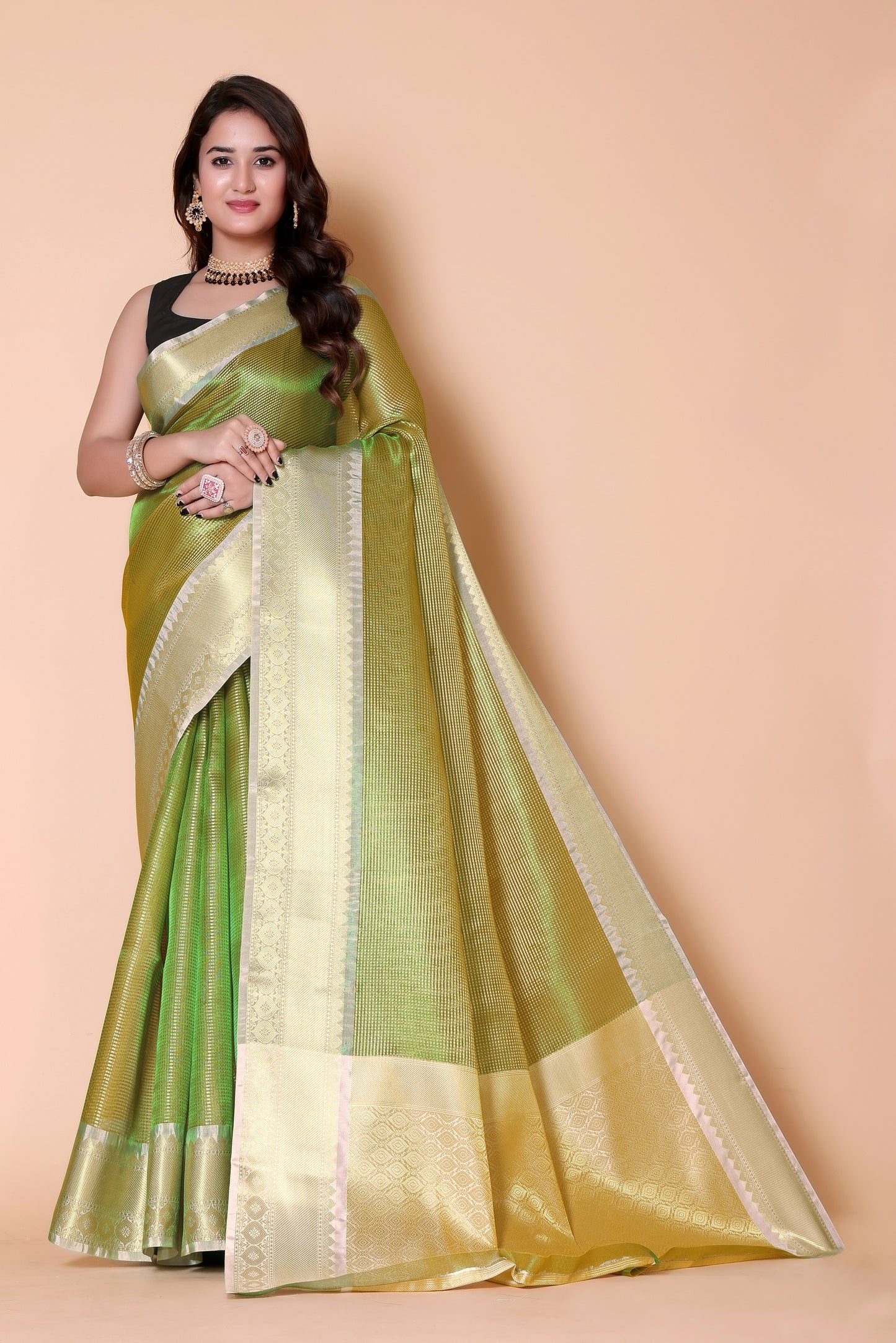 Gold TISSUE silk Saree - Green