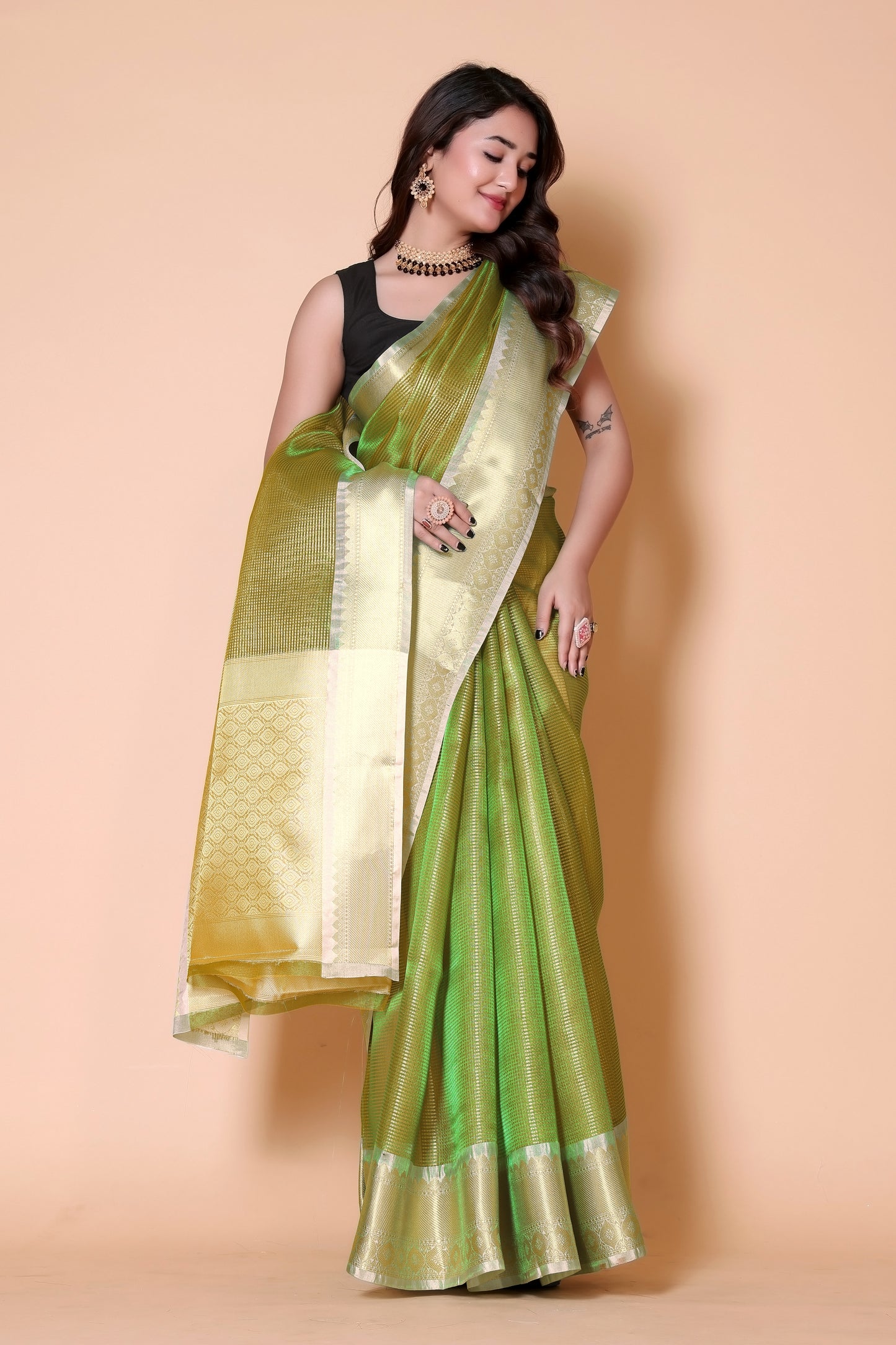 Gold TISSUE silk Saree - Green