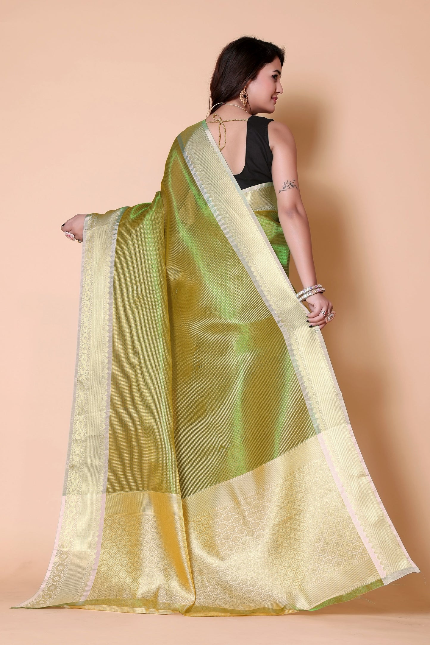 Gold TISSUE silk Saree - Green