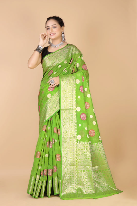 Parrot Green Georgette silk Saree-Mona