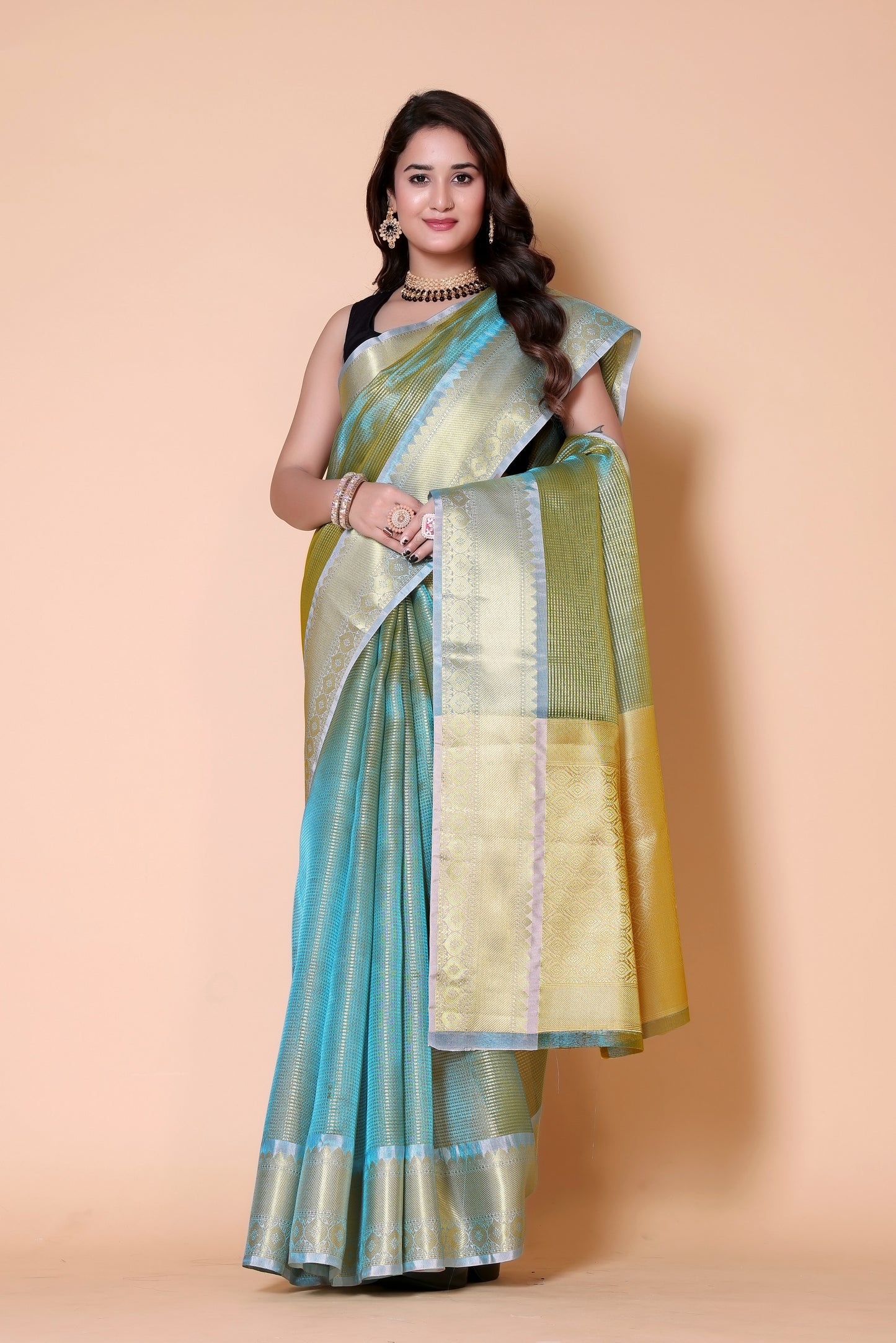 Gold TISSUE silk Saree - Blue